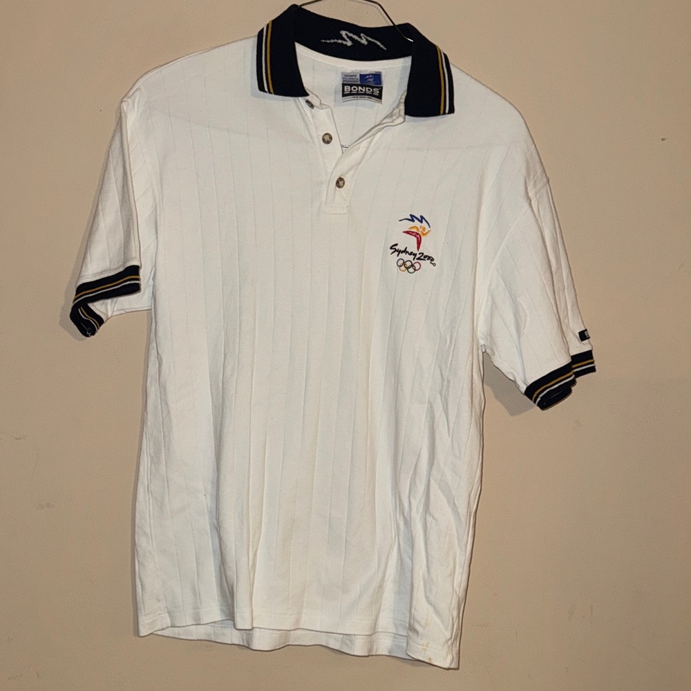 Bonds Olympics Sydney 2000 White Polo Shirt with Embroidered Logo M Y2K